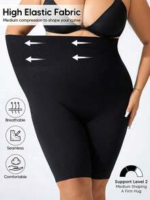 Leggings de control de abdomen de talla grande para mujer con cintura alta, para uso casual en verano - Negro - Ver 3
