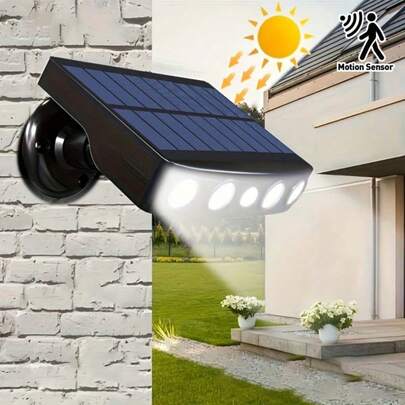 1/2/4pcs Outdoor Solar Lights With High Sensitivity Motion Sensor, 3 Lighting Modes, 120° Illumination Range Floodlight, Courtyard Simulated Surveillance Security Lighting, Bright LED Night Light, Black Shell White Light, Detachable Mounting Bracket For Easy Installation | Durable Plastic Housing Design | Solar Charging Capability | 3 Lighting Modes | Rechargeable Lithium Battery Powered