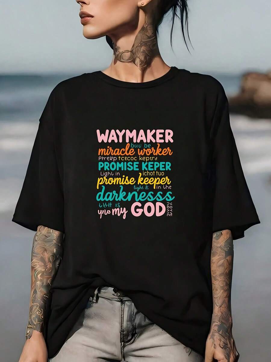 Camiseta de Mujer ModaModaWaymaker Miracle Worker Promise Keeper de 180g - Regalo Perfecto para la Familia, Día de la Madre, Aventuras de Verano - Negro - Ver 1