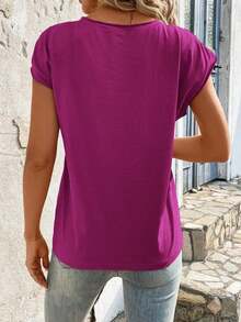 Camiseta casual de cuello redondo y mangas de murciélago - Rojo violeta - Ver 2