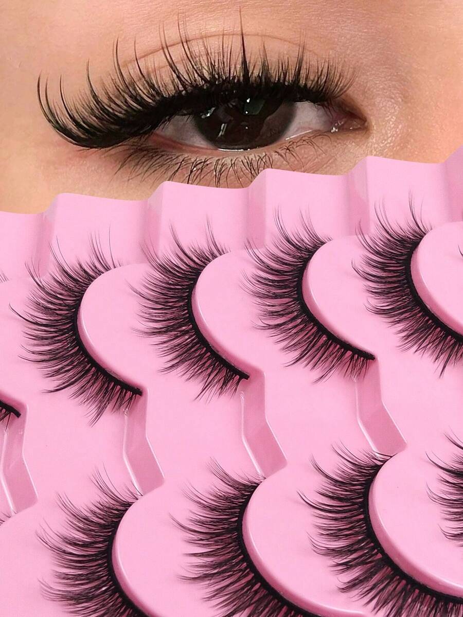 7 Pairs False Eyelashes Wispy Short Faux Mink Eyelashes Natural Look Strip Lashes Black Band Handmade Fake Eyelashes For Making Up Supply