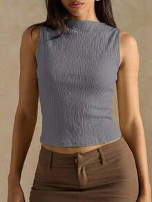 Camiseta de tirantes ajustada a rayas para mujer, ropa de verano y otoño para mujer, ropa de invierno para mujer, disfraces de Halloween, top marrón, top a rayas - Gris Oscuro - Ver 4