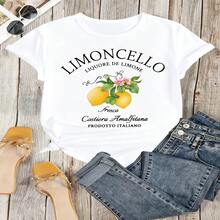 Limoncello Italian Lemon Liquor Graphic T-Shirt, 100% Cotton Oversized Soft Breathable Casual Crewneck Short Sleeve Top, Vintage Summer Vibes Tee For Women & Italy Lovers - 白色 - 查看 12