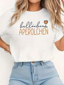Funny German Wine Slogan T-Shirt, Basic Crew Neck For Women, Afternoon Tipsy, German Carnival Season - White - View 1