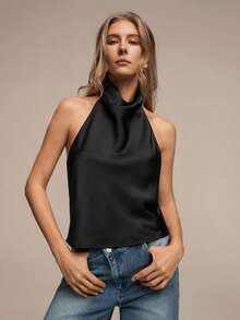 Blusa de mujer de nuevo verano de unicolor y sexy con espalda descubierta y hombros descubiertos, adecuada para citas y fiestas - Negro - Ver 10