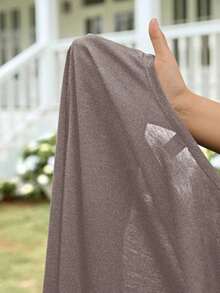 Chaqueta ligera de mujer de unicolor con abertura frontal y manga 3/4 casual - Café integral - Ver 6