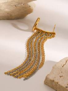 1件不锈钢18K金银双色混合链条流苏耳环，优雅小众高端耳环 - 金色 - 查看 3