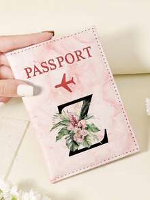 1pc A-Z 26 Letters Fashionable Letter Print Stylish Burgundy Passport Cover, Premium PU Leather Passport Wallet With Multi-Card Pockets For Credit Cards, Boarding Passes, And IDs, Compact And Portable Travel Essentials Organizer For Women, Men - Pink - View 94