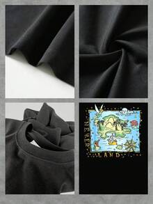 Magical Island With Fairies Sailing On Blue Seas And Palm Trees That Evoke Dreams And Adventures In A Lost World Full Of Fantasy And Freedom. Comfortable And Soft Women's T-Shirt For Everyday Wear - 黑色 - 查看 4