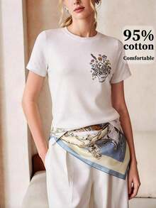 Camiseta estampada elegante y divertida para mujer, adecuada para el uso diario - Negro - Ver 11