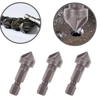 Bộ 3 mũi khoan vát mép bằng thép tốc độ cao, 5 lưỡi, góc 90 độ, thích hợp cho gỗ và kim loại, dụng cụ chuyên nghiệp để tạo lỗ và loại bỏ bavia trong chế biến gỗ.