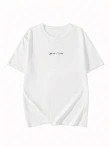 Made In Japan, Spring/Summer Cotton Short Sleeve T-Shirt, Round Neck, Loose Fit, Versatile, With Simple English Letter Print - White - View 2