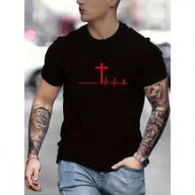 [100% Algodón] Camiseta de Hombre con Estampado de Pulsaciones Cruzadas - Corte Regular con Ligera Elasticidad, Comodidad Transpirable - Prenda de Temporada para Hombre. Camiseta con Estampado Gráfico, Camisetas Gráficas Virales, Camiseta Casual de Verano con Cuello Redondo, Ropa Informal y de Descanso. - Negro - Ver 1