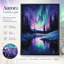 Kit de Pintura Diamante 5D DIY com Mosaico de Strass de Cristal para Decoração de Parede com Paisagem da Aurora Boreal, Paisagem em Tela, Broca Completa, Arte com Gemas, Cenário Fantástico da Natureza, Decoração para Sala de Estar, Quarto, Escritório, Galeria de Parede, Presente Artesanal para Hobbies. Dimensões: 30 x 40 cm / 11,8 x 15,8 polegadas. - Multicolorido - Ver 3
