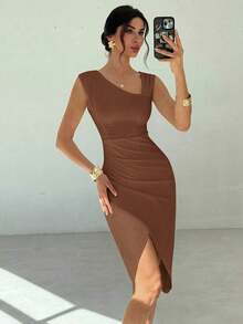 Vestidos midi para mujer, modestos, ropa de mujer para otoño, casual de negocios, estilo de mujer de dinero antiguo, atuendos de campo para mujer, blusas para salir para mujer, atuendo de viaje para el aeropuerto, de vuelta a la escuela, vestidos - Café integral - Ver 3
