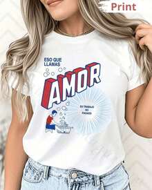 Camiseta de manga corta con cuello redondo para mujer, con estampado, hecha de tela de algodón puro. Cuello redondo clásico y minimalista, versátil y adecuado para todas las formas de cuerpo. Perfecto para citas, desplazamientos diarios y salidas informales. - Blanco - Ver 1