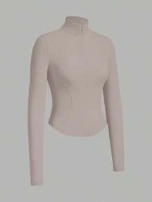 Chaqueta de manga larga de punto ajustada con protección solar para mujer en otoño/invierno, color albaricoque - Caqui - Ver 3