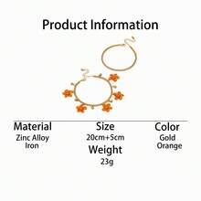 1 Set Handmade Orange 5-Petal Flower & Golden Ball Pendant Anklet, Vintage French Elegant Style (No Gift Box) - Orange - View 5