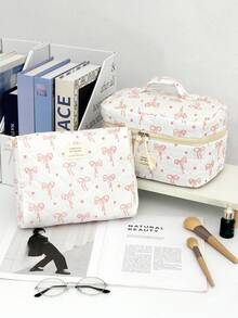 3件組粉色蝴蝶結化妝包，輕便拉鍊式化妝收納袋，可愛風格多功能盥洗包，母親節禮物，好朋友禮物，老師禮物。化妝包，彩妝收納盒，彩妝包，彩妝收納，珠寶收納，唇彩收納，指甲油收納，化妝包，彩妝收納盒，彩妝收納，彩妝收納，彩妝包 - 彩色 - 查看 12