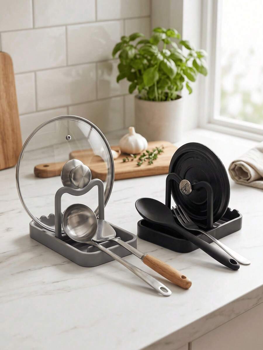 Multifunctional Pot Lid Holder Rack Keeps Countertop Dry Anti Rust Spoon Rest Stovetop And Kitchen Counter Kitchen And Apartment Easy To Clean Heat Resistant Pot Lid Rest Clever Storage Solution Aesthetic Kitchen Decor Housewarming Gift