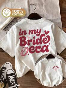 [Double-Sided Print] Women's Casual And Fashionable T-Shirt For Spring And Summer, Cartoon Style With Wedding Ring Print And "In My Bride Era" Text, Round Neck, Short Sleeve, Pure Cotton - Unisex Urban Vintage Style T-Shirt, Loose Fit, Cotton, Round Neck, Blouses For Women. Casual Blouses For Ladies. - 白色 - 查看 6