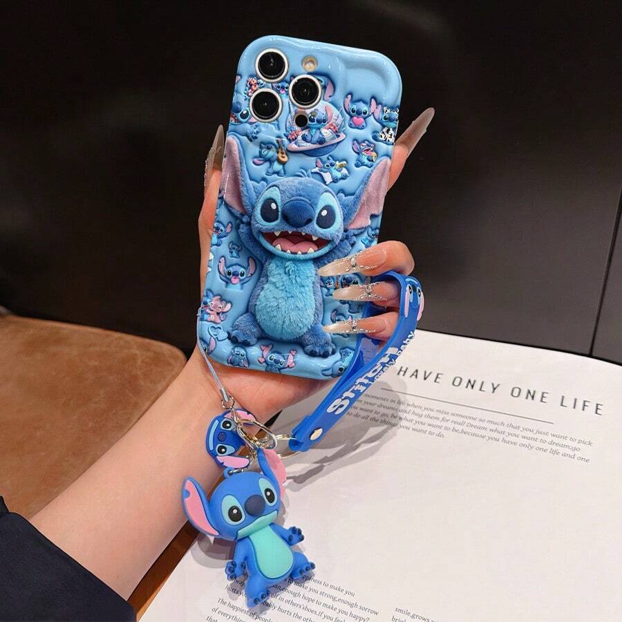 Disney Lilo And Stitch Phone Case : 3D Fluffy Pattern Border Protector Phone Soft Phone Case With A Free Cute Stitch Bracelet Chain Lanyard, Stitch, Lilo, Angel, For Apple 17 Promax 17 Pro 16 15 14 13 12 11 Pro Max XS Max X XR Soft Cover Summer Phone Case - trắng - Xem 1
