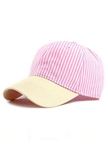 1pc Women's Lightweight Vintage Striped Patchwork Baseball Cap, Suitable For Sports, Travel, Vacation And Daily Use - Striped Color Blocking - View 3