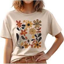 1 Piece Casual Fashion For Men And Women Vintage Boho Floral Flower Print T-Shirt Graphic Short Sleeve T-Shirt Versatile, Easy To Match, Suitable For Daily Wear, Street Style, Holiday Outfits, Weekend Outfits. - Beige-9 - 查看 1