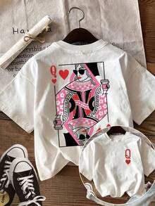 Camiseta de Verano de Alta Gama para Mujer, Estampada, Estilo y2k, Personalidad, Moda, Algodón Puro, Camiseta Holgada de Manga Corta, Top Elegante, Estilo Urbano Americano, Cómoda, Cuello Redondo, Casual Diario, Transpirable, Estilo Dulce y Fresco, Estilo Vintage, Estampado Creativo de Corazón de Póker, Atuendo de Verano, Regalo para Deportes al Aire Libre - Blanco - Ver 1