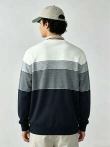 Men's Classic Pullover Sweater, Casual Distinctive Fashion Black White Gray Patchwork Top, Versatile For Autumn/Winter - Multicolor - View 2