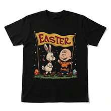 Peanuts Easter Celebration: Fun With The Bunny! Festive Party Decoration, Perfect For Kids, Fans, And Easter Baskets! Short-Sleeved Crew Neck T-Shirt, Single-Sided Print, 220g Cotton, Limited Edition All-Season T-Shirt. - 黑色 - 查看 6