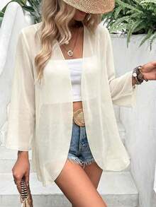 Chaqueta ligera y transparente de manga acampanada de unicolor casual de vacaciones EARO para primavera - Albaricoque - Ver 6