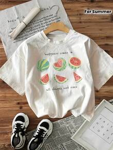 Graphic Print T-Shirt, Casual Short Sleeve Round Neck Top For Summer And Spring, Women's Clothing - 白色 - 查看 7