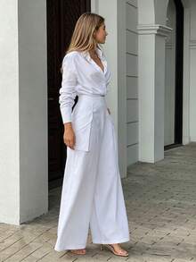 2026 Spring New Women's Wide-Leg Pants Set Solid Color Loose Pocket Fashion Casual Set - White - View 10