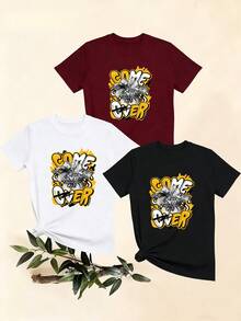 Women's T-Shirts, Women's T-Shirts, One-Piece T-Shirt With Letter Print And Urban Graffiti Style Money Bag, Casual And Comfortable Short-Sleeved Top. - 1件黑色隨機圖案 - 查看 1