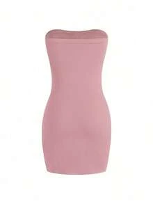 Vestido negro sin tirantes para mujer, minivestido corto - Rosa vieja - Ver 2