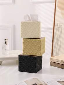 Rectangular Vertical Striped Tissue Box - Double-Sided Design, Minimalist & Fashionable, Made Of Durable Material Desk Tissue Box, Waterproof & Stain-Resistant, Large Capacity, Multiple Colors Available, Suitable For Everyday Home Use - Multicolor - View 6