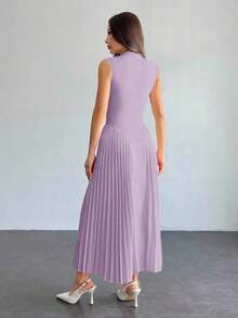 Vestido ajustado de línea A con pliegues elegante para mujer - Morado - Ver 2