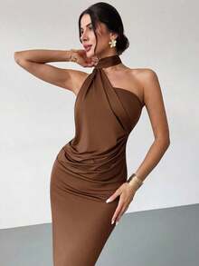 Vestido suelto con mangas acampanadas asimétricas de color marrón moca para mujer, vestido largo de moda, ropa de primavera/verano, adecuado para ir al trabajo, elegante, sexy, vacaciones, playa, estilo bohemio, Hawái, festivales de música, fiestas, atuendo de trabajo - Marrón Mocha 2 - Ver 6