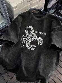 1 pieza Camiseta 100% Algodón de 230 g/m² Hecha a Mano Con Amor - Camiseta Negra Lavada Estilo Vintage con Gráfico de Escorpión, Corte Holgado y Extragrande para Hombres y Mujeres, Tallas Grandes y Altas, Para Uso Diario Casual y Eventos Formales, Camiseta de Cuello Redondo de Tejido Grueso Lavable a Máquina, Ropa Cómoda, Estilo Desgastado, Tela Suave, TALLAS GRANDES Camia Elegant Mujer Motif Ropa para Mujer 180g Algodón 100% - Negro - Ver 7