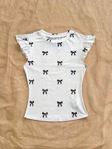 Camiseta de manga corta con estampado floral casual para mujer, de verano - Blanco y Negro - Ver 5