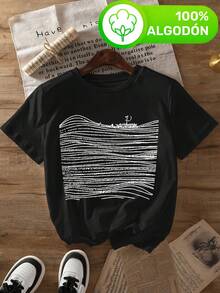 Women's 100% Bohemian Christian T-Shirt - "You Have Faith" With Graphic Design Of Waves And Lighthouse, Soft And Comfortable For Spring/Summer, Casual Style, Bohemian Style | Fabric - 黑色 - 查看 6