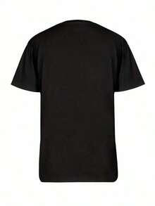 Nueva llegada 2026: Camiseta de manga corta de moda, diseño de nicho de verano, top holgado de talla grande. Camiseta 100% algodón puro, gruesa, en blanco y negro, con diseño gráfico y estampado de letras a la moda, estilo unisex de manga corta. Nueva colección para primavera, verano y otoño, transpirable y cómoda, estilo minimalista y versátil de ropa urbana, conjunto a juego para parejas. - Negro - Ver 2
