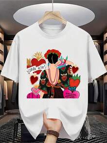 Camiseta para hombre - Manga corta, cuello redondo, impresión digital, cómoda para todas las estaciones, lavable a máquina, ideal para salidas diarias, cuello redondo, diseño circular, camiseta casual de verano Muscle Freaks Frida Hearts Estilo arte popular mexicano - Blanco - Ver 11