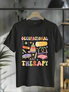 100% Cotton Occupational Therapy T-Shirt, Cute T-Shirt For Occupational Therapists, Casual Short-Sleeved Crew Neck T-Shirt With Print, Ideal For Everyday Wear. They Make Great Gifts For Friends And Family. The 100% Cotton T-Shirts Feature A Youthful And Modern Design, Suitable For Spring, Summer, And Fall. - 黑色 - 查看 6