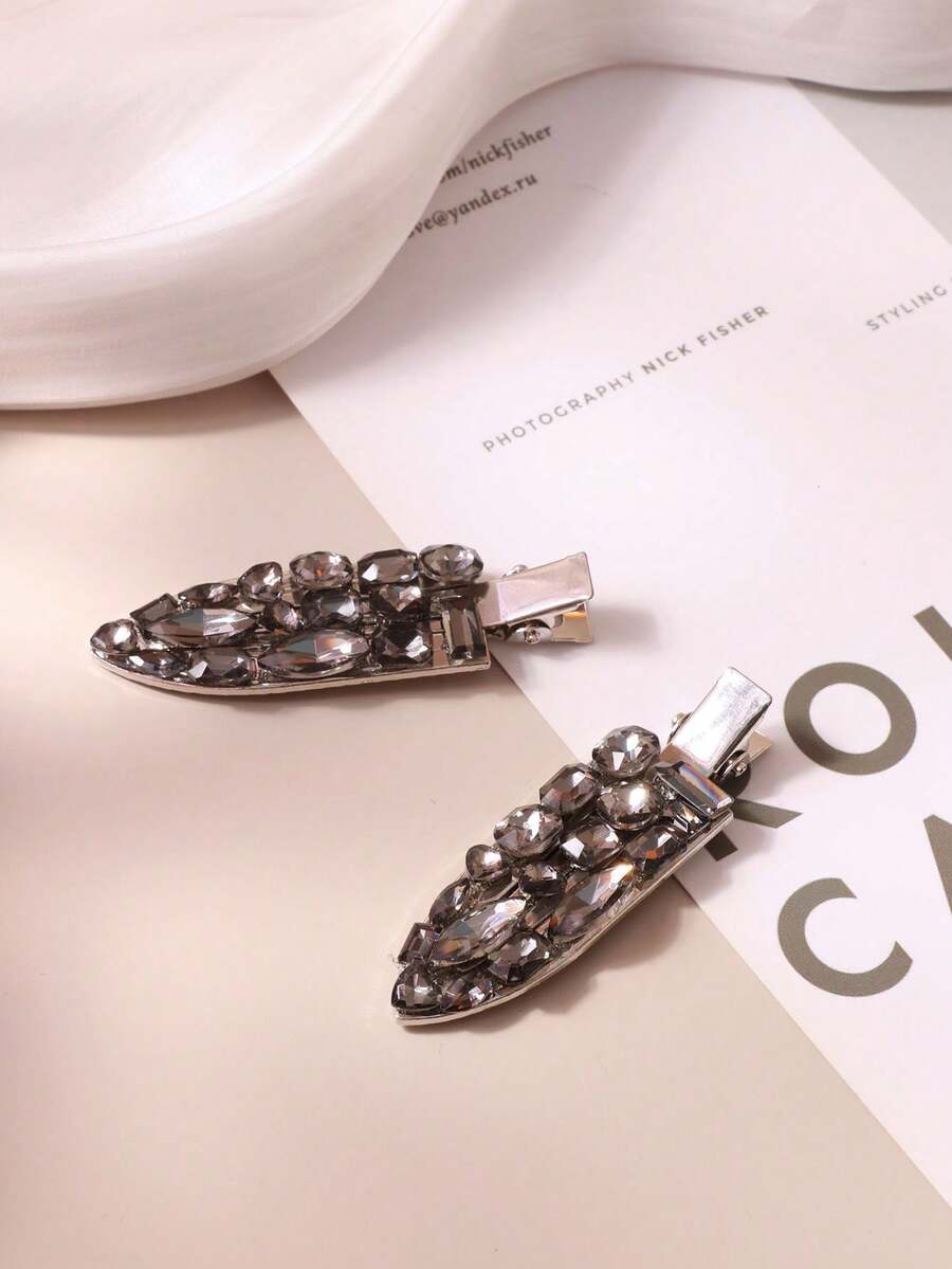 1 chiếc kẹp tóc barrette kiểu Pháp đính ngọc trai pha lê màu đen súng, kẹp tóc mái bên sang trọng cho cô dâu, thanh lịch cho đám cưới, tiệc tùng, đeo hàng ngày, kẹp tóc trượt, kẹp tóc càng cua - Súng đen - Xem 1