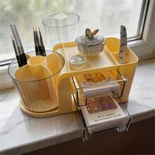 1pc Nail Tool Storage Box With 2 Drawers & 6 Rotatable Compartments, Large Capacity No Assembly Required. Multi-Compartment Storage Box With Sliding Design For Easy Use, Suitable For Storing Nail Tools, Short/Long Nails, Nail Accessories, Stationery, Unique Valentine's Day Design - Apricot - View 8