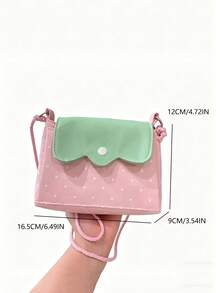 Tas Persegi Kecil Motif Polkadot Pink & Hijau Manis Gaya Korea, Tas Selempang Ringan dan Ringkas, Tas Bahu Serbaguna dan Modis untuk Perjalanan dan Penggunaan Sehari-hari untuk Anak Perempuan - Berwarna merah muda - View 5