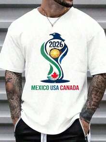 Camiseta suave para hombre con diseño de la Copa Mundial de 2026, para fanáticos del deporte, regalo perfecto para él, moda urbana, tallas desde S hasta 2XL, verano, manga corta, ligera y transpirable,ropa de hombre,parejas,envio nacional,regalo para hombre,oversize hombre. Verano 100% Algodón - Blanco - Ver 6