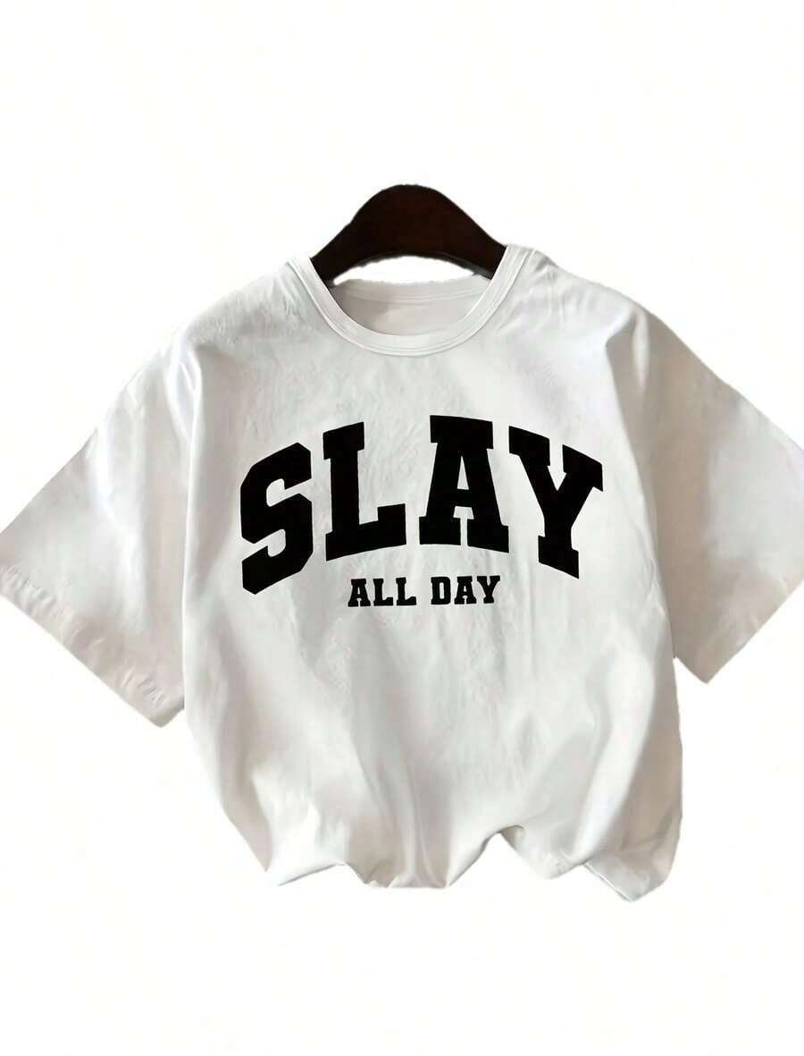 1 Men's And Women's Casual Fashion T-Shirt, Vintage Style, Short Sleeve, With "Shine All Day" Letter Print, Comfortable Polyester, Ideal For Daily And Outdoor Wear, Comfortable Fit. Versatile, Easy To Match, Suitable For Daily Wear, Urban Style, Vacation Wear, Weekend Wear. - 白色 - 查看 1